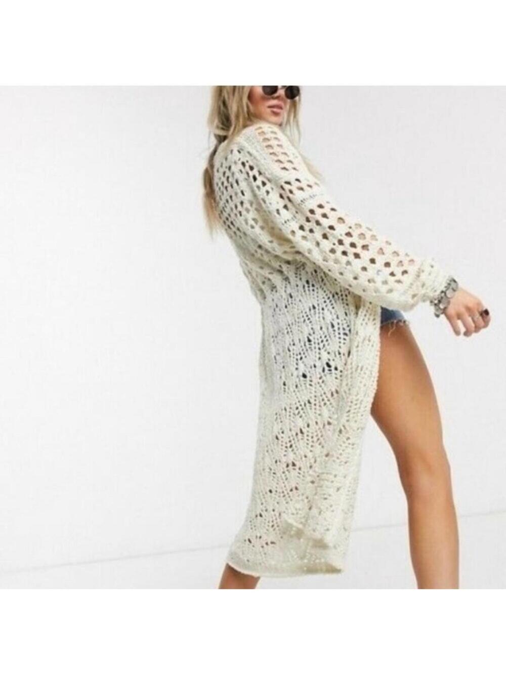 🆕 free people sweet talker kimono crochet knit cardigan cover-up long duster XL